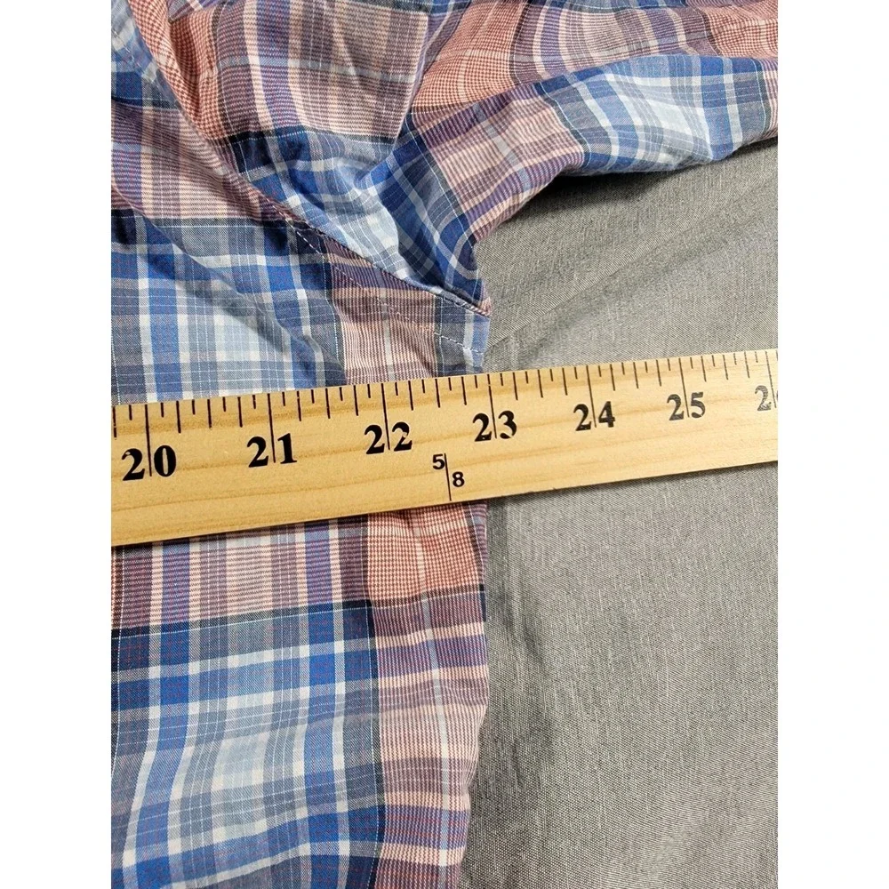 BANANA REPUBLIC Men's Blue/Red Plaid Slim-Fit Soft-Wash Stretch Shirt Button Up‎
